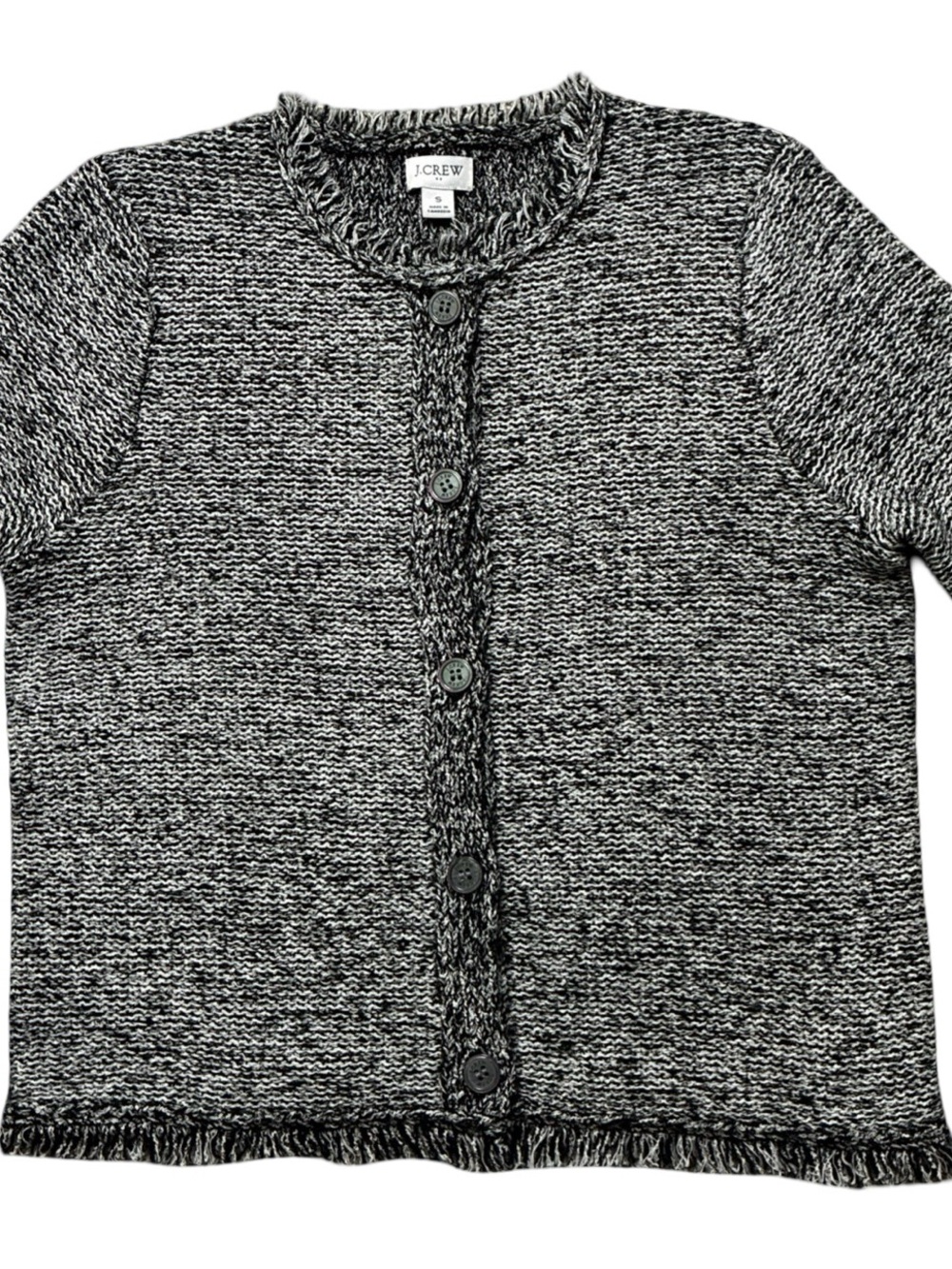 J. Crew Black and White Marled Button-Front Cardigan Small